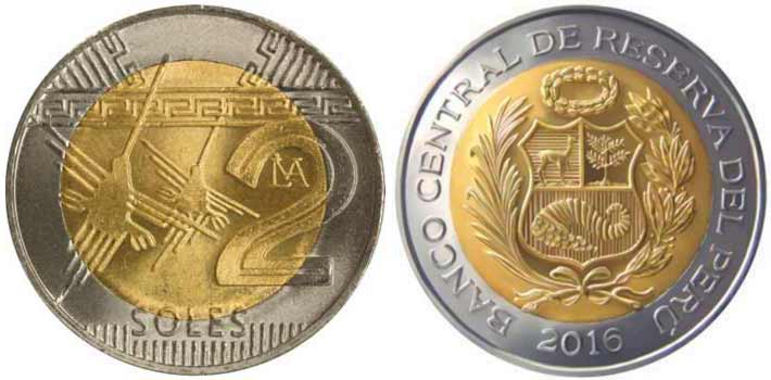 Peruvian 2 soles coin 2016