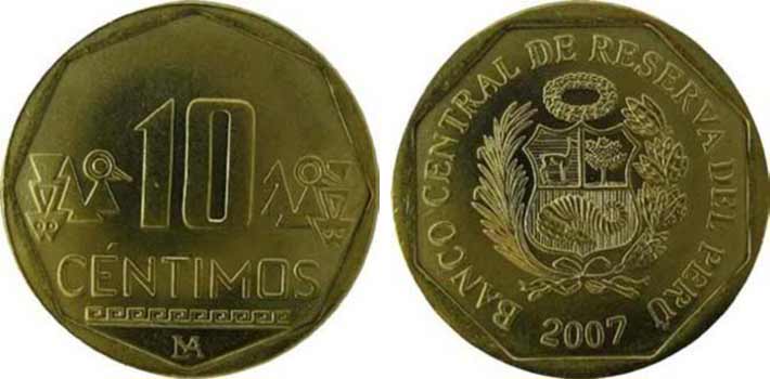 Peruvian 10 centimos coin