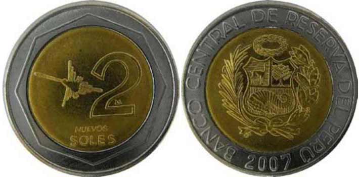 Peruvian 2 nuevos soles coin 1994 2009