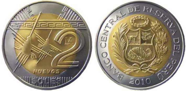 Peruvian 2 nuevos soles coin 2010 2015