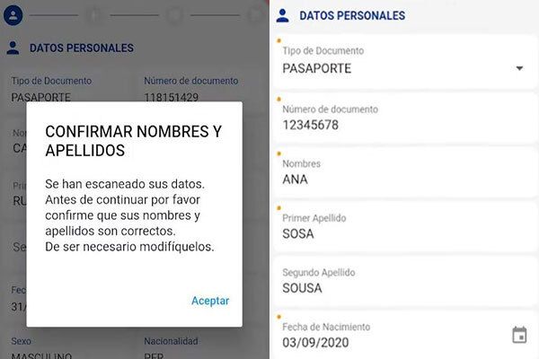Confirm personal data pre registration Migraciones Peru