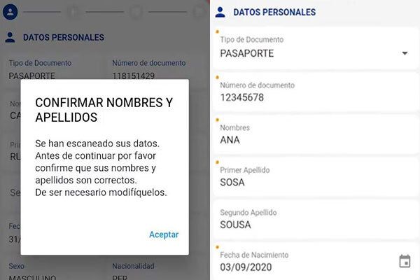 Check your personal data before confirming - Pre registrration Migraciones app Peru Confirm personal data pre registration Migraciones Peru