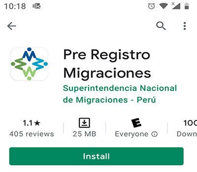 Pre registration Migraciones app Peru