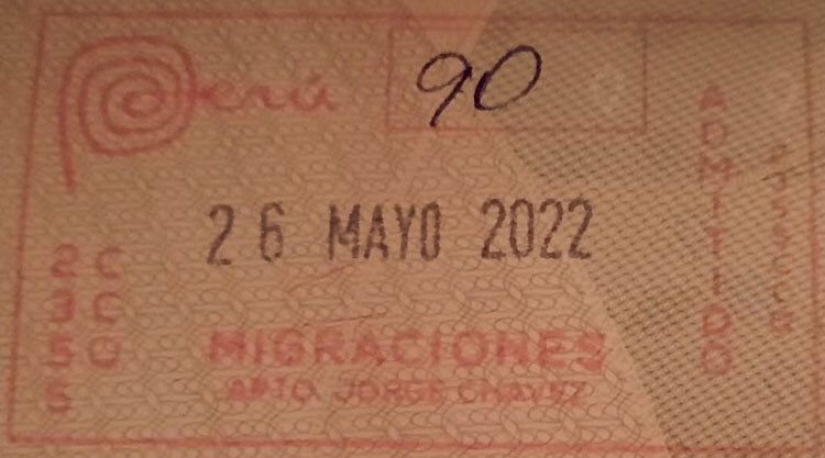 Entry stamp for tourists Peru