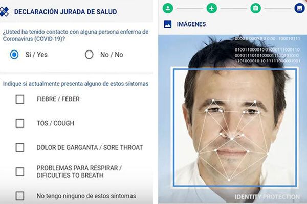 After answering question regarding your health, the Pre Registro Migraciones app asks you to take a selfie Health declaration and taking a selfie pre registration Migraciones Peru