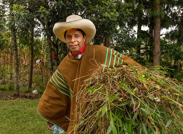 Pedro Castillo on his parent's farm in the Cajamarca region