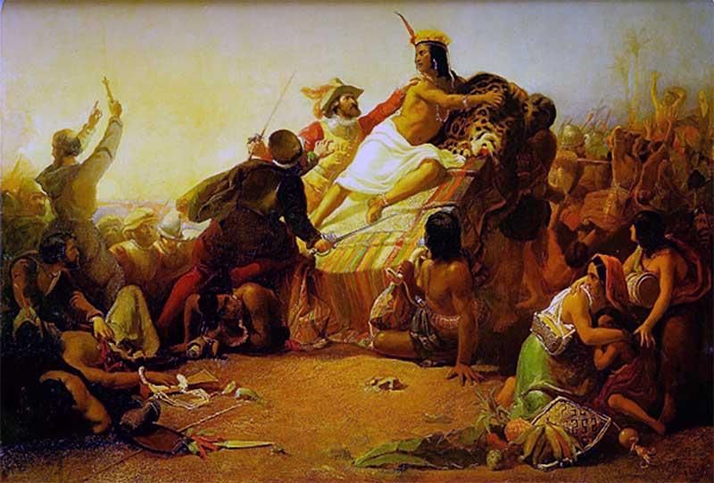 The death of the Inca Atahualpa at the hands of Francisco Pizarro