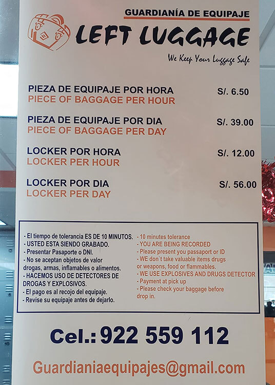 Lockers and luggage storage at Lima's airport 