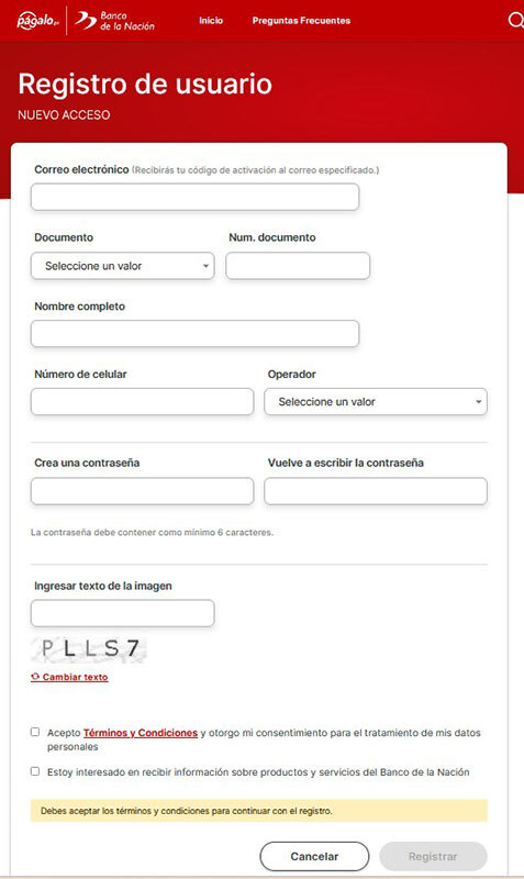 Registration on pagalo.pe