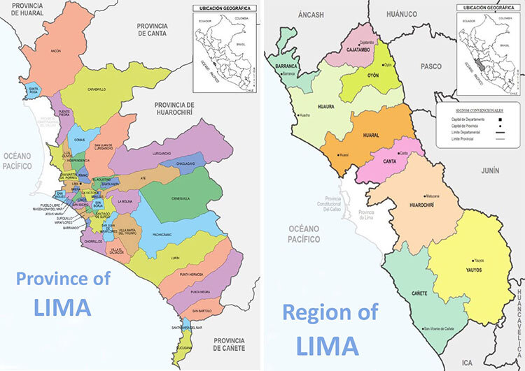 Map of the Province of Lima and map of the Region of Lima