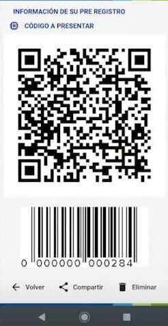QR code automatically generated by the Pre registration Migraciones app