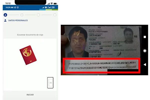 The Pre Registro Migraciones app asks you to scan your passport Pre registro Migraciones app Peru