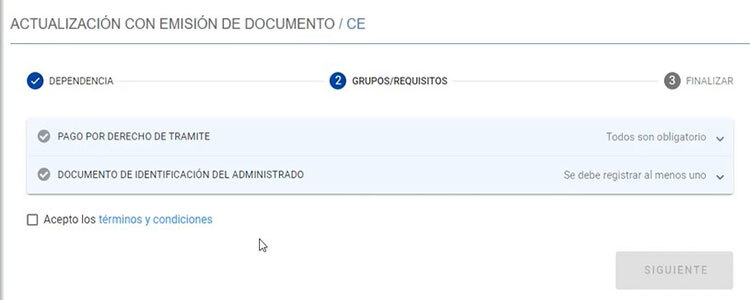 Actualización de datos con emisión de documento application