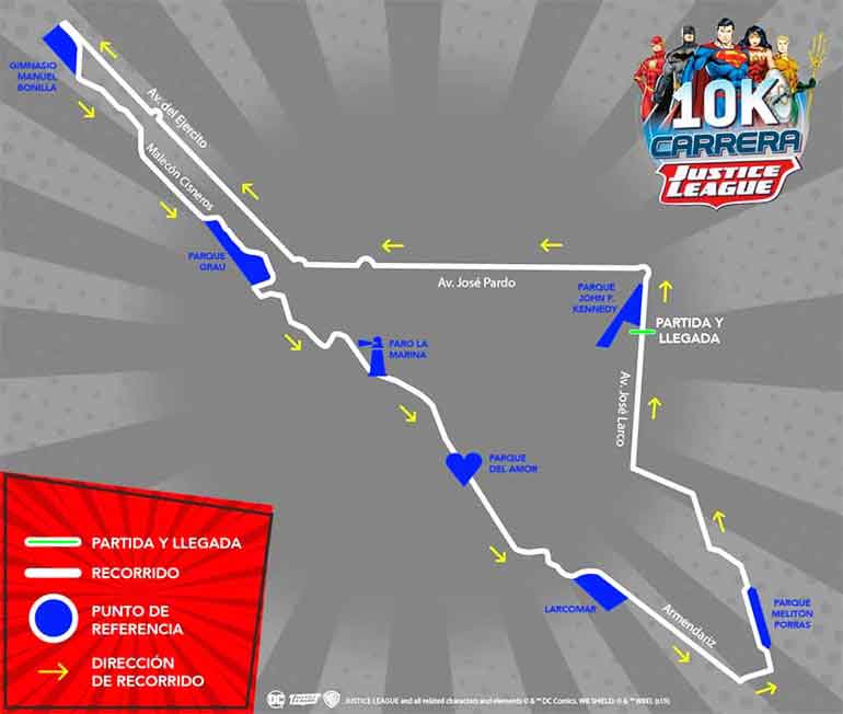 10k run justice league map lima peru 2019