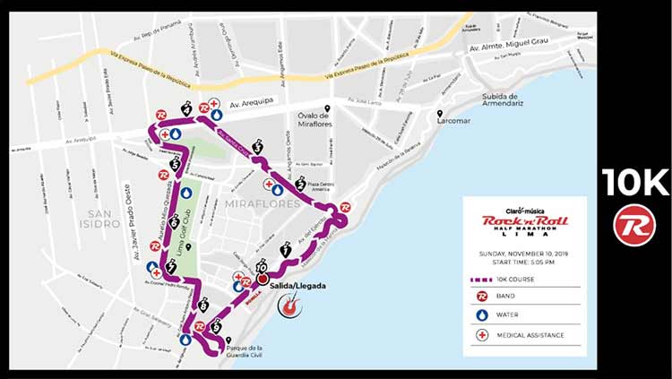 claro rocknroll run lima map 10K course