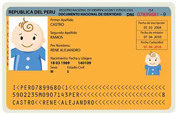 dni minor national identity card for children peru