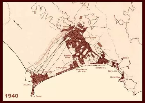 Map of Lima, Peru 1940