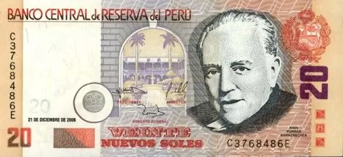 20 Nuevos Soles banknote with the image of Raul Porras Barrenechea 20 Nuevos Soles banknote with the image of Raul Porras Barrenechea