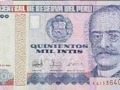 500,000 Intis banknote from 1988 with the image of the famous Ricardo Palma