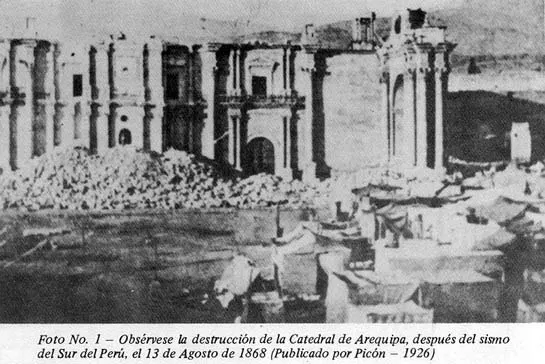 The Cathedral in Arica damaged by the earthquake from 1868 The Cathedral in Arica damaged by the earthquake from 1868
