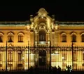 Exterior of the Presidential Palace at Night in Lima, Peru