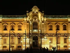 Exterior of the Presidential Palace at Night in Lima, Peru