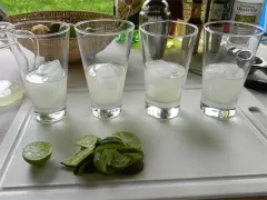 Then just pour the mixture into long drink glasses and add some ice cubes
