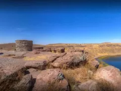 Breathtaking view at the archarological site of Sillustani near Puno in an harsh environment