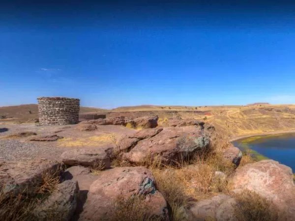 Breathtaking view at the archarological site of Sillustani near Puno in an harsh environment Breathtaking view at the archarological site of Sillustani near Puno in an harsh environment