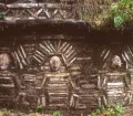 Beautiful decoration on walls of the stone buildings at Gran Pajaten in Peru