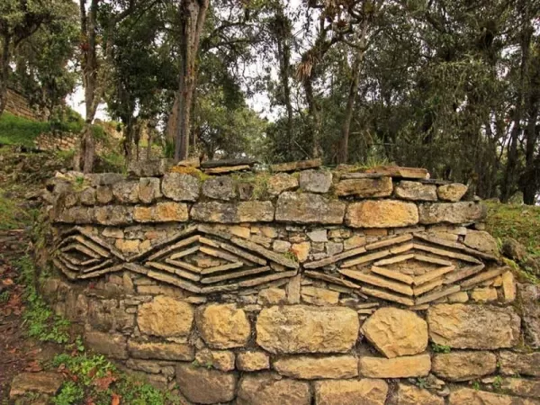 Lovely horizontal band of a diamond shaped design on the wall of an ancient building at Kuelap in northern Peru