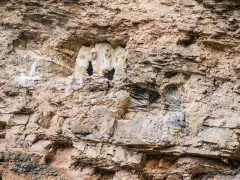 Less sophisticated sarcophagi , mostly in natural or carved niches in the mountains that were closed with mud and adorned with head-like decorations can be found all over the area where the civilization once lived