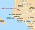 Map showing the location of Jorge Chavez International Airport in the Lima Metropolitan area