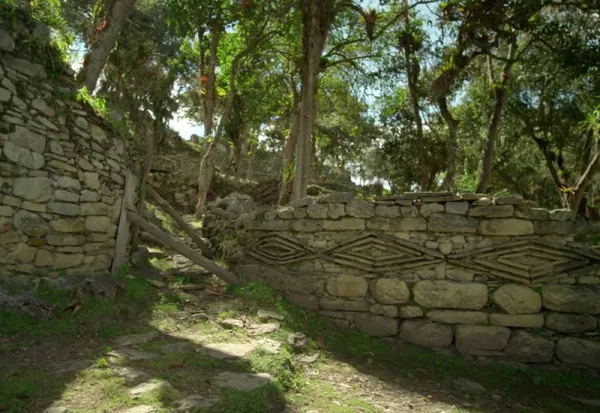 Beautifully decorated wall at Kuelap