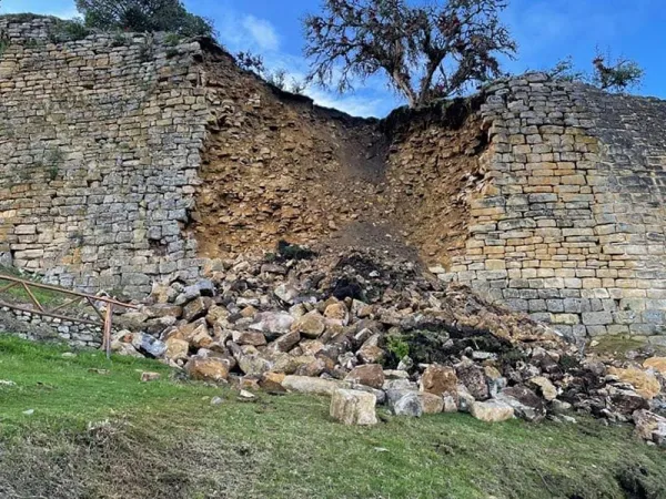 Collapsed perimeter wall at the archaeological complex of Kuelap