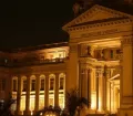 Exterior of the Justice Palace at night in Lima, Peru