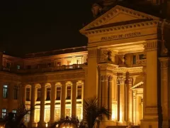 Exterior of the Justice Palace at night in Lima, Peru