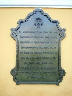 Plaque at the Municipal Palace in Lima, Peru Plaque at the Municipal Palace in Lima, Peru