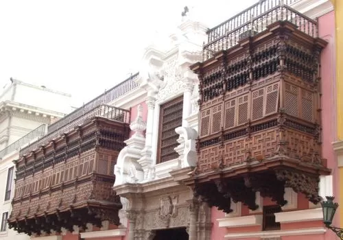 Wooden balconies at the Torre Tagle Palace in Lima, Peru