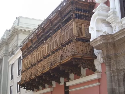 Wooden balcony at the Torre Tagle Palace in Lima, Peru