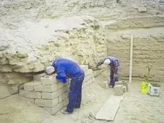 Restoration work at Pachacamac, Lima