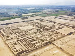 Aerial view of the Chan Chan archaeological zone in northern Peru