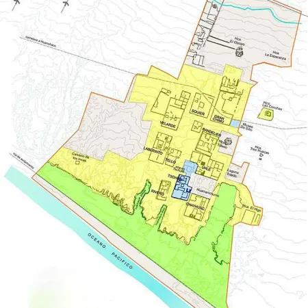 Overview map of the archaeological site of Chan Chan in Peru