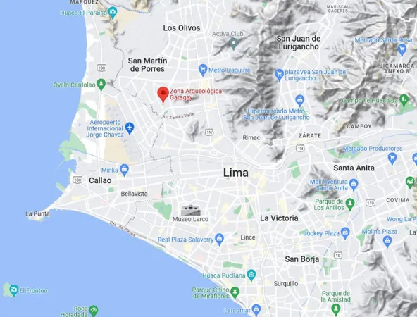 Location map of the Huaca Garagay in Lima Location map of the Huaca Garagay in Lima