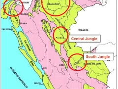 Main areas of oil reserves and oil exploitation in Peru