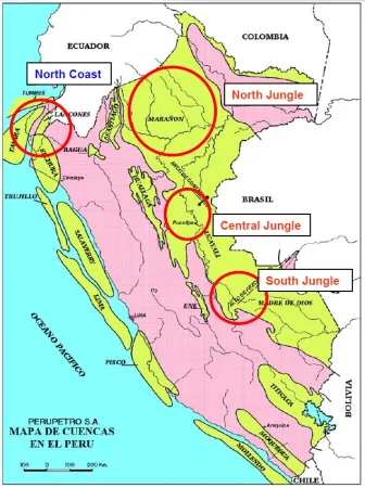 Main areas of oil reserves and oil exploitation in Peru Main areas of oil reserves and oil exploitation in Peru