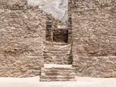 Entrance of the main pyramid at the El Paraiso complex in Lima