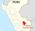 Location map of Manu National Park in Peru