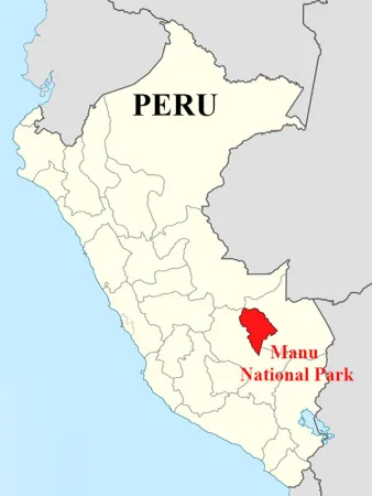 Location map of Manu National Park in Peru