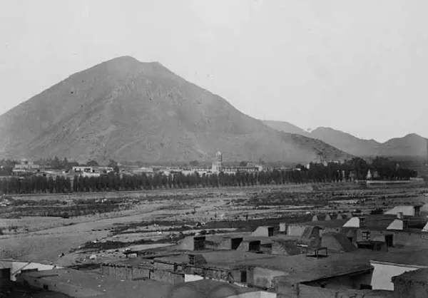 View over the Rimac river towards Cerro San Cristobal 1868